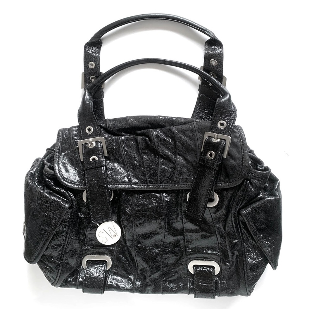 Stuart Weitzman Black Coated - Leather Double Handle Purse